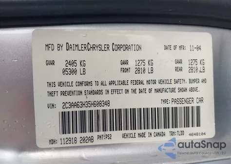 2005 Chrysler 300C from USA, damaged, VIN 2C3AA63H35H608348